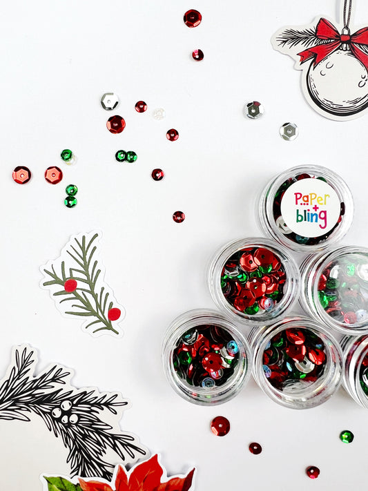 Photo features red and green sequins 